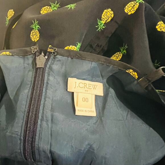 J. Crew Pineapple Print SpageStraos Satin Dress Size 00 Black Gold - Picture 4 of 10